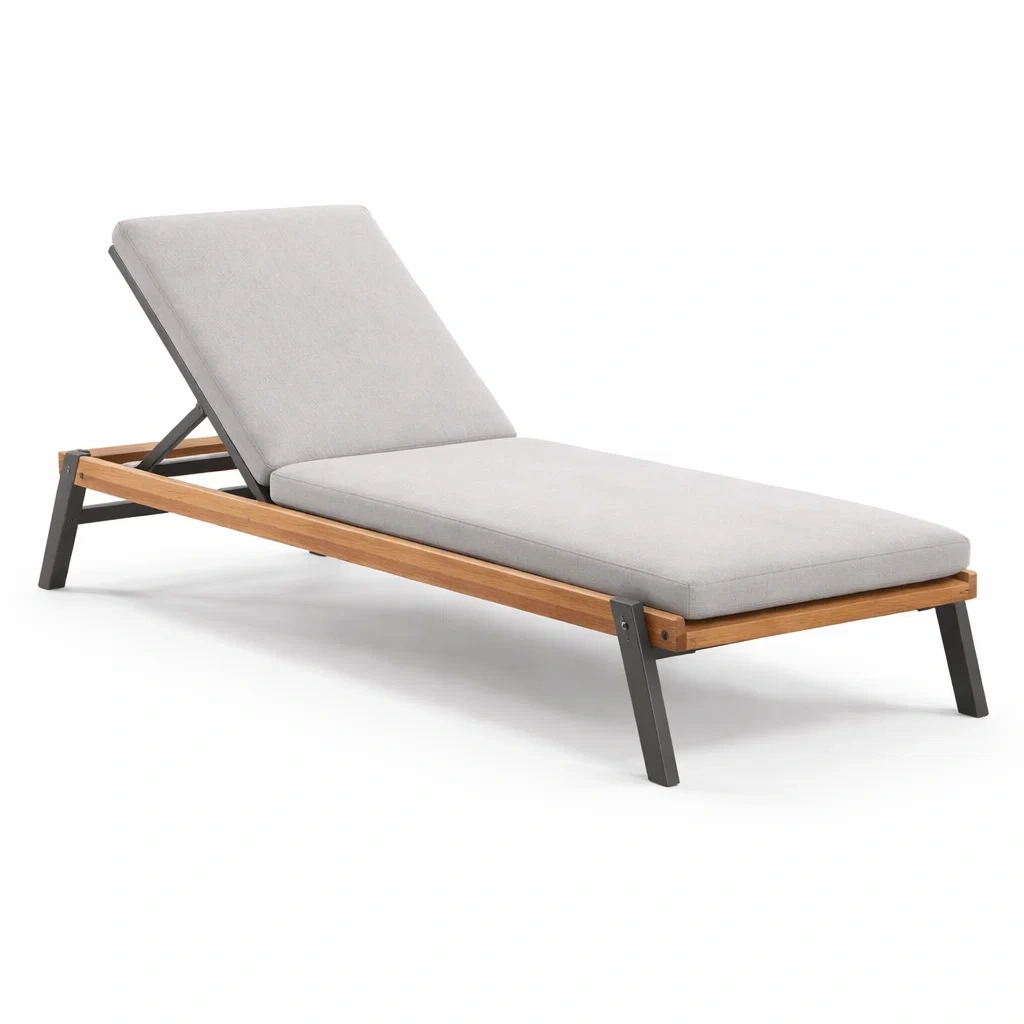 Sdraio in legno di acacia e metallo con cuscino grigio-LUXEOASISVIBES