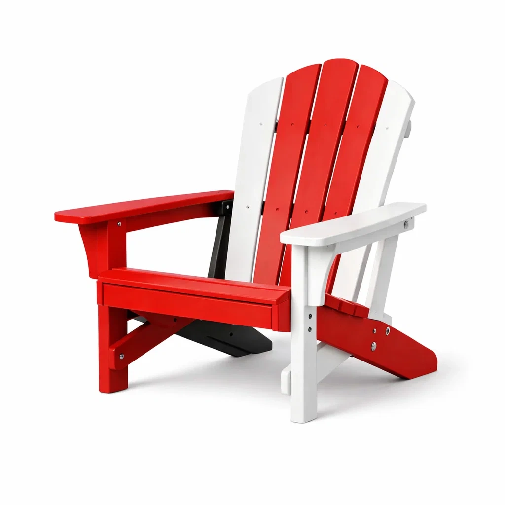 Sedia adirondack da esterno in legno composito rosso e bianco-LUXEOASISVIBES