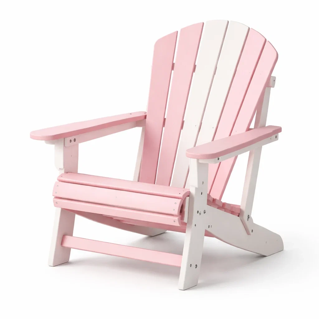 Sedia adirondack per bambini in legno rosa e bianco-LUXEOASISVIBES