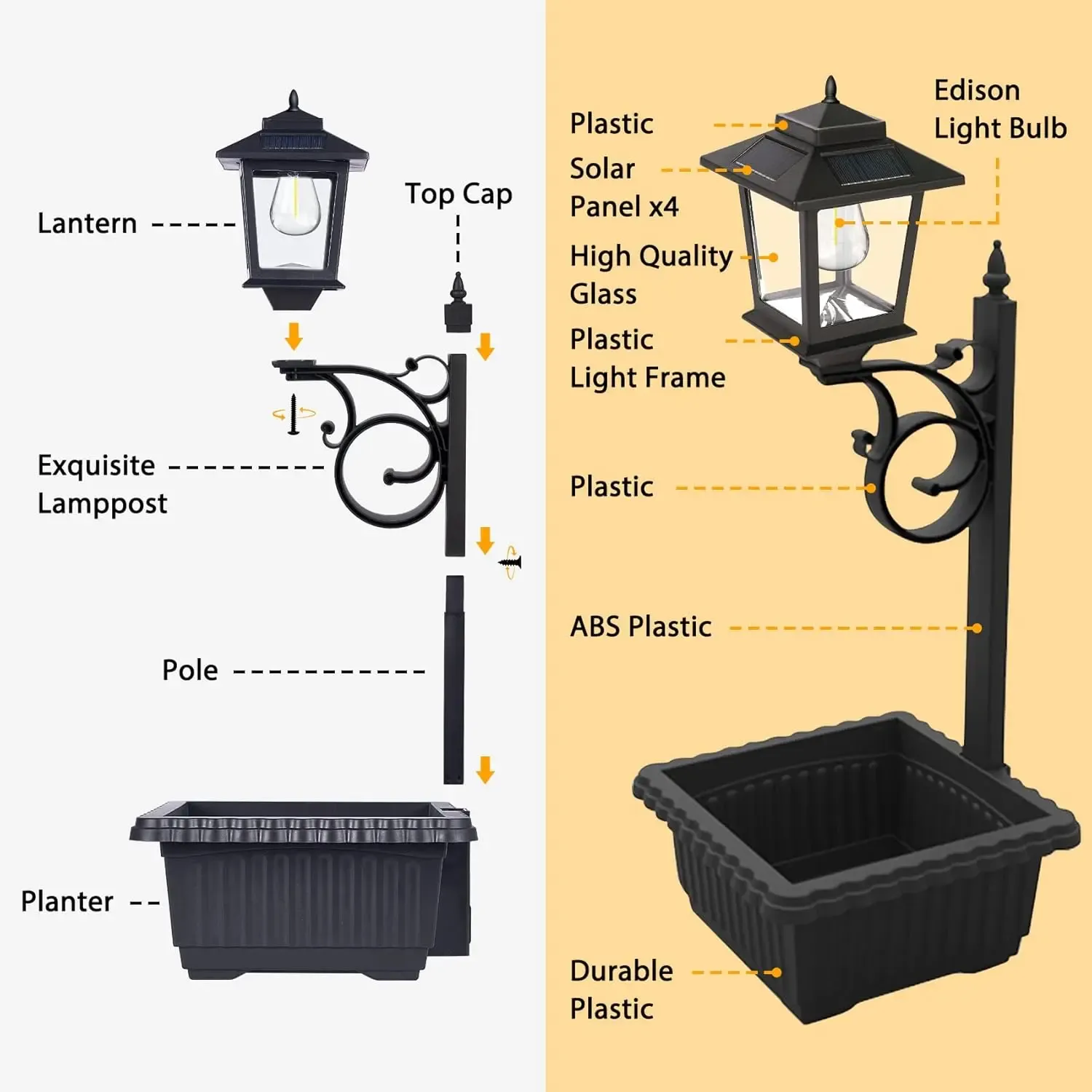 Spring Sale💥Solar Post Light With Planter, Room Decor For Easter Wedding Decorations, Black Post Light, 2 In 1 Outdoor Solar Post Light For Porch Front Door Patio Roadside Decoration