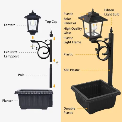 Spring Sale💥Solar Post Light With Planter, Room Decor For Easter Wedding Decorations, Black Post Light, 2 In 1 Outdoor Solar Post Light For Porch Front Door Patio Roadside Decoration