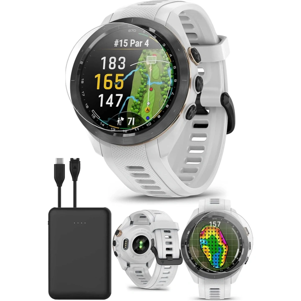 ⊙Spring Sale⛳S70 (White, 42mm) Golf GPS Watch Bundle