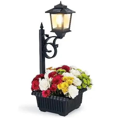 Spring Sale💥Solar Post Light With Planter, Room Decor For Easter Wedding Decorations, Black Post Light, 2 In 1 Outdoor Solar Post Light For Porch Front Door Patio Roadside Decoration