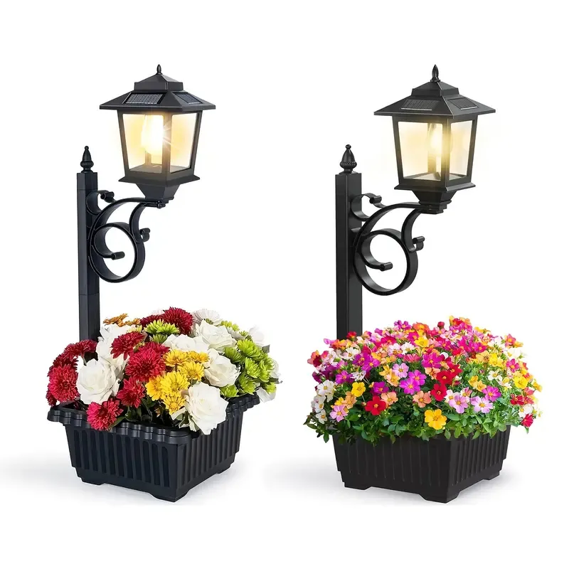 Spring Sale💥Solar Post Light With Planter, Room Decor For Easter Wedding Decorations, Black Post Light, 2 In 1 Outdoor Solar Post Light For Porch Front Door Patio Roadside Decoration