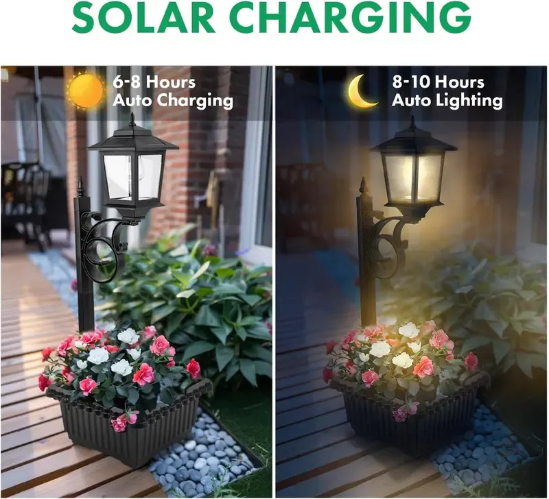 Spring Sale💥Solar Post Light With Planter, Room Decor For Easter Wedding Decorations, Black Post Light, 2 In 1 Outdoor Solar Post Light For Porch Front Door Patio Roadside Decoration