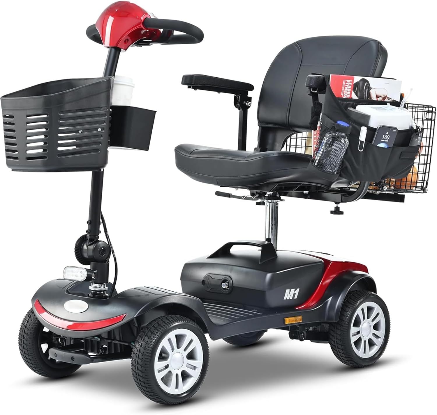 Mobility Scooters for Adults Seniors 400 lbs Weight Capacity,Foldable Heavy Duty 4 Wheel Mobile Motorized Scooter,All Terrain Folding Electric Wheelchair,Dual Baskets,with Basket, Cup Holder (Yellow)