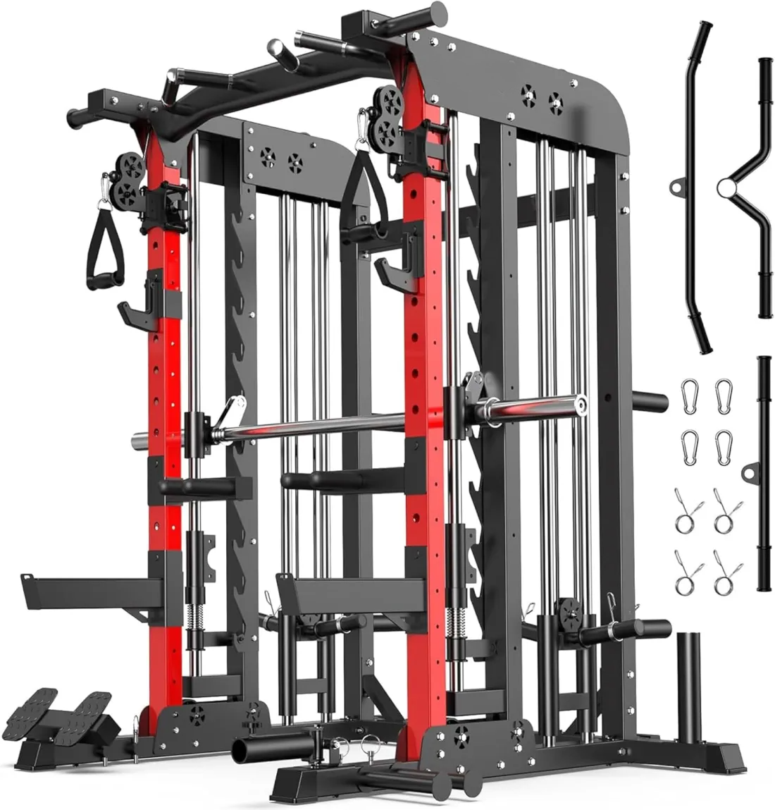 Multi-Functional Power Rack - 2000LB Heavy Duty Squat Cage with Dual Pulley System & Pro Attachments for Full Body Workout