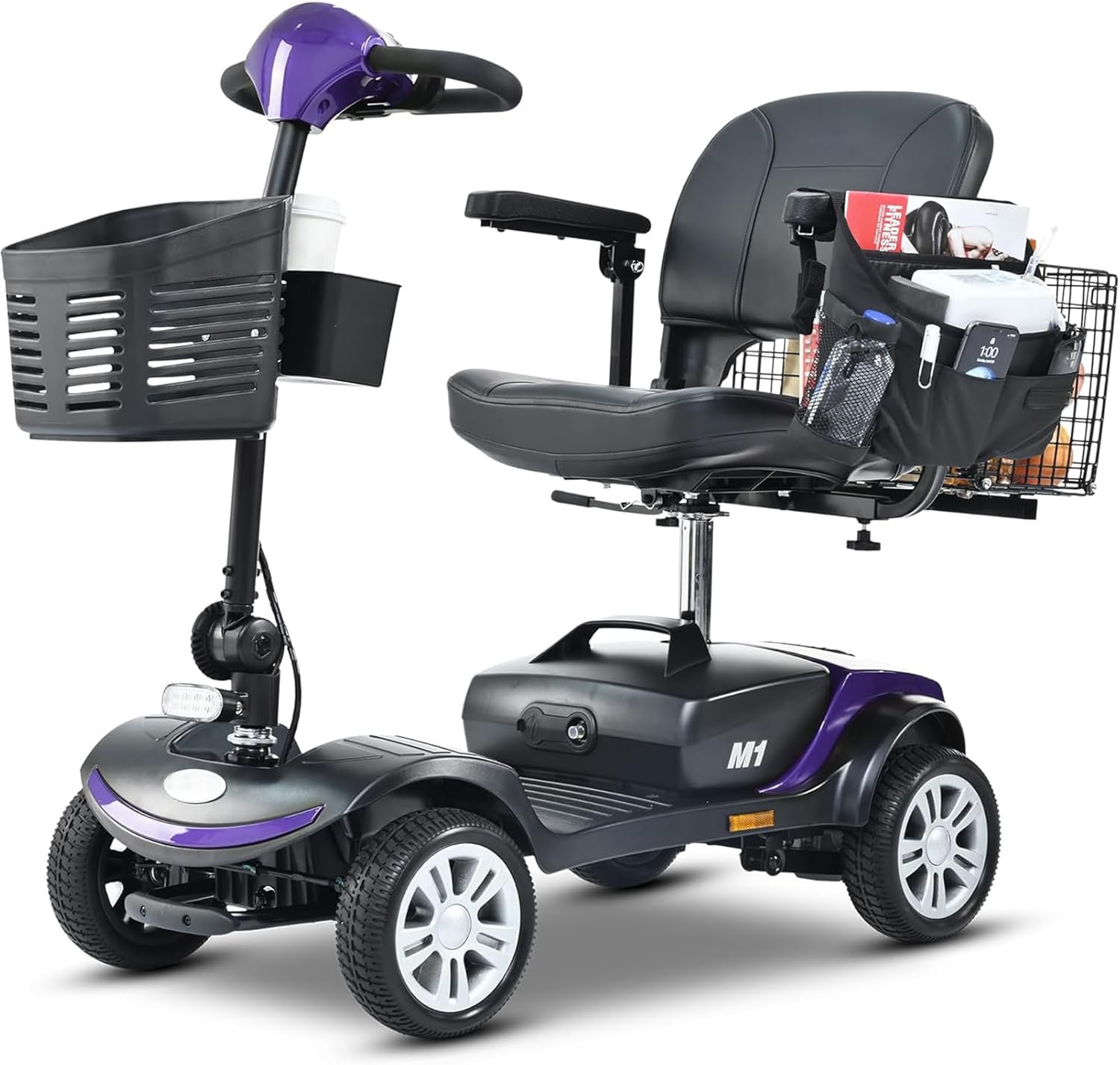 Mobility Scooters for Adults Seniors 400 lbs Weight Capacity,Foldable Heavy Duty 4 Wheel Mobile Motorized Scooter,All Terrain Folding Electric Wheelchair,Dual Baskets,with Basket, Cup Holder (Yellow)