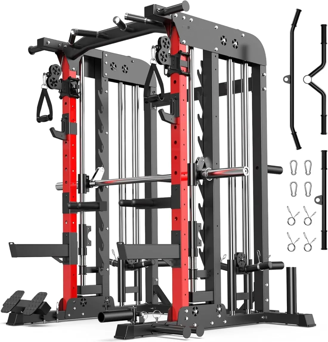 ⚡𝐁𝐢𝐠 𝐂𝐥𝐞𝐚𝐫𝐚𝐧𝐜𝐞🌞Multi-Functional Power Rack - 2000LB Heavy Duty Squat Cage with Dual Pulley System & Pro Attachments for Full Body Workout