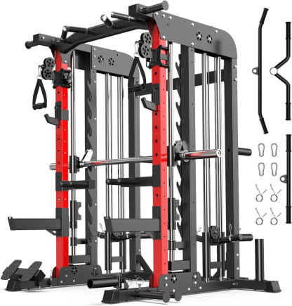Multi-Functional Power Rack - 2000LB Heavy Duty Squat Cage with Dual Pulley System & Pro Attachments for Full Body Workout