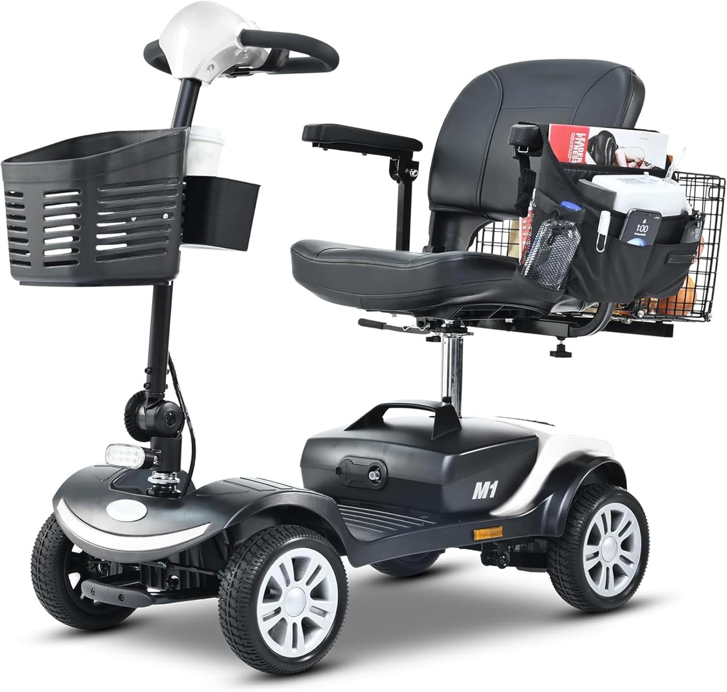 Mobility Scooters for Adults Seniors 400 lbs Weight Capacity,Foldable Heavy Duty 4 Wheel Mobile Motorized Scooter,All Terrain Folding Electric Wheelchair,Dual Baskets,with Basket, Cup Holder (Yellow)