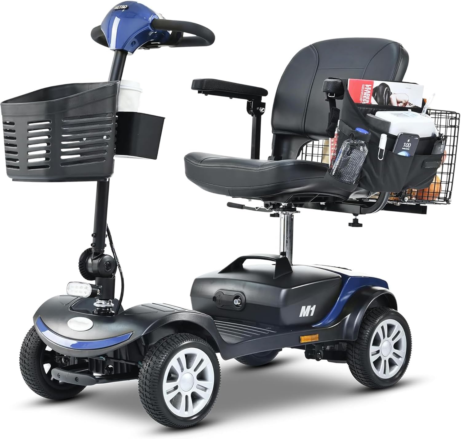 Mobility Scooters for Adults Seniors 400 lbs Weight Capacity,Foldable Heavy Duty 4 Wheel Mobile Motorized Scooter,All Terrain Folding Electric Wheelchair,Dual Baskets,with Basket, Cup Holder (Yellow)