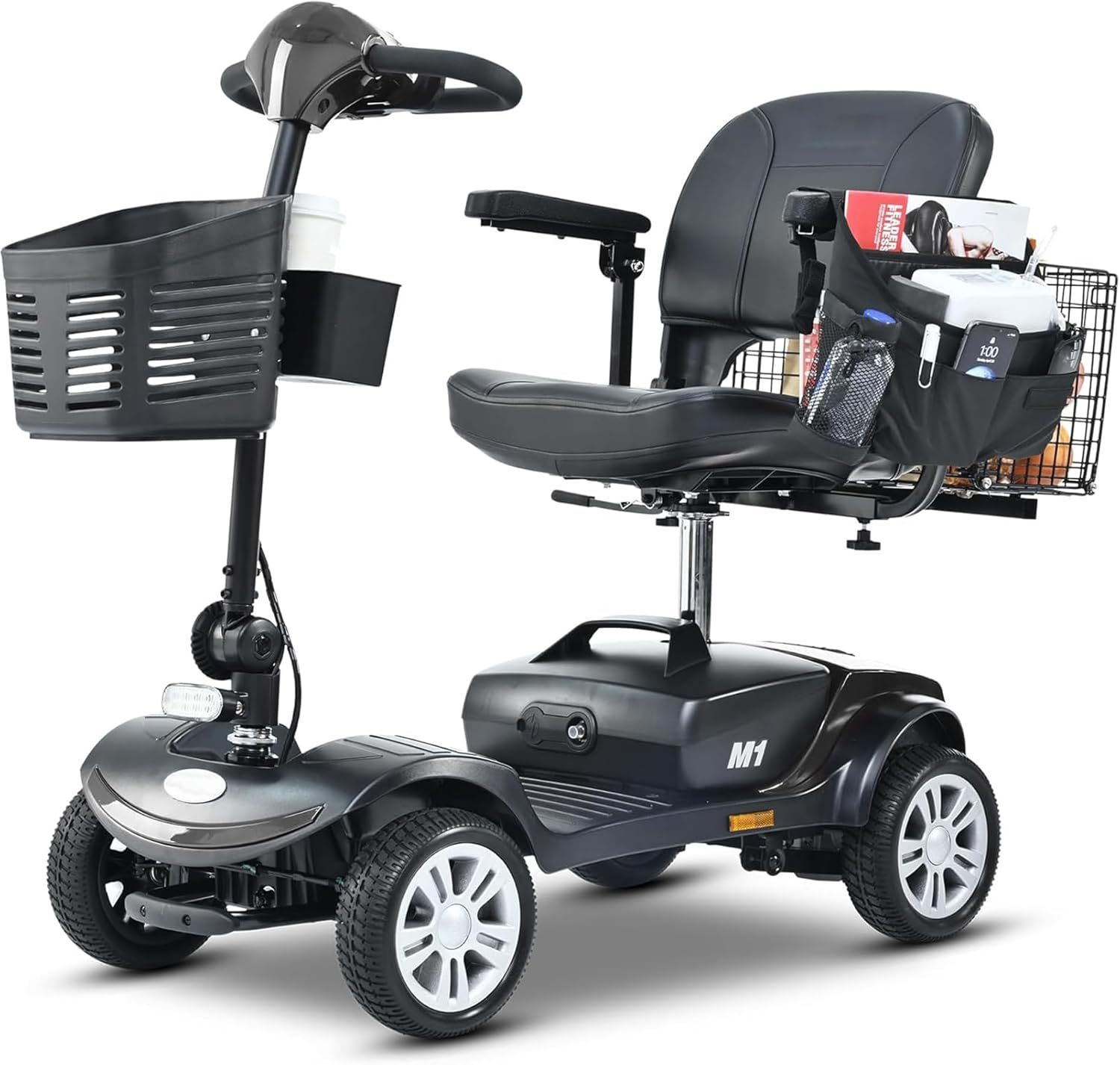 Mobility Scooters for Adults Seniors 400 lbs Weight Capacity,Foldable Heavy Duty 4 Wheel Mobile Motorized Scooter,All Terrain Folding Electric Wheelchair,Dual Baskets,with Basket, Cup Holder (Yellow)