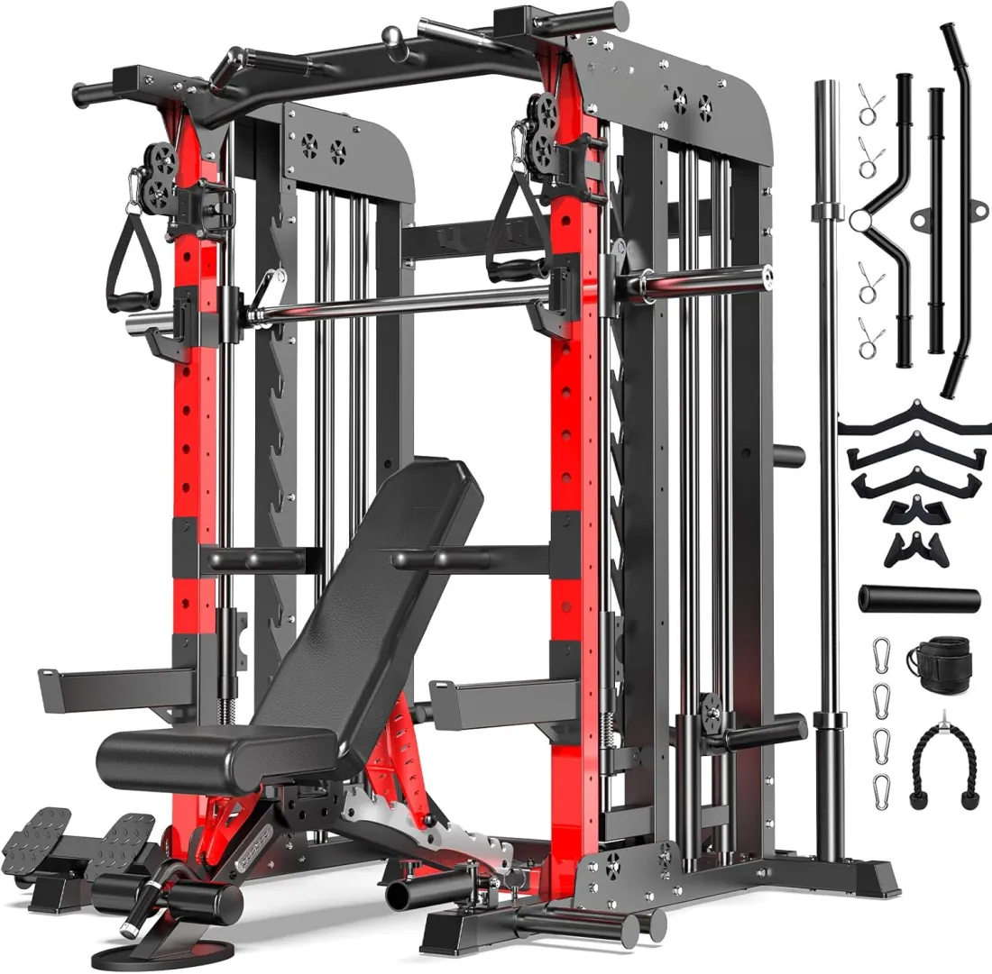 Multi-Functional Power Rack - 2000LB Heavy Duty Squat Cage with Dual Pulley System & Pro Attachments for Full Body Workout