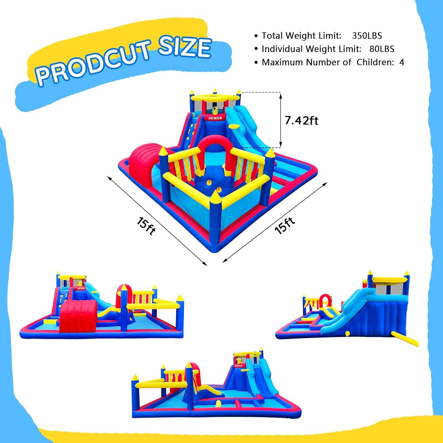 🔥 Limited-Time Deal – Save Up To 80% !Inflatable Water Slide Park for Party Fun,15x15FT,Big Splash Pool