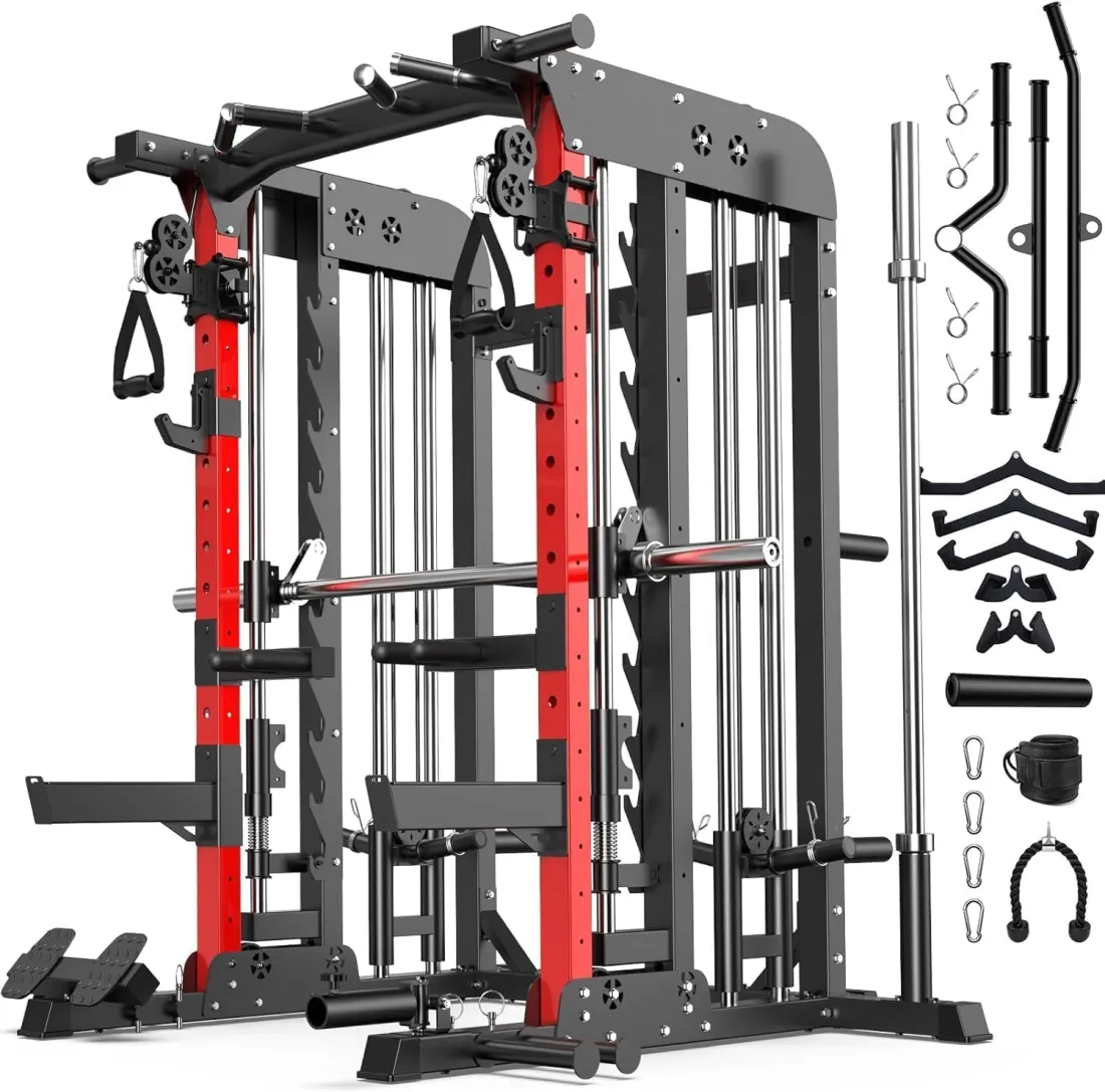 Multi-Functional Power Rack - 2000LB Heavy Duty Squat Cage with Dual Pulley System & Pro Attachments for Full Body Workout