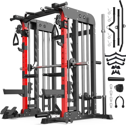 Multi-Functional Power Rack - 2000LB Heavy Duty Squat Cage with Dual Pulley System & Pro Attachments for Full Body Workout