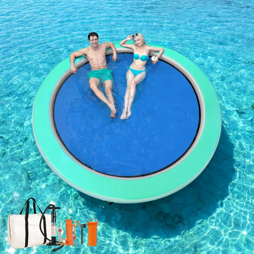 🔥 Limited-Time Deal – Save Up To 80% !（8/10/12 FT）Inflatable Water Hammock Round Floating Ring,Floating Dock Pool Lake Floats for Adults