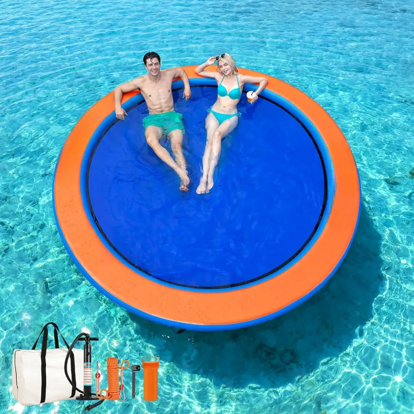 🔥 Limited-Time Deal – Save Up To 80% !（8/10/12 FT）Inflatable Water Hammock Round Floating Ring,Floating Dock Pool Lake Floats for Adults