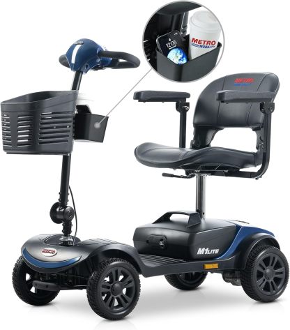 Mobility Scooters for Adults Seniors 400 lbs Weight Capacity,Foldable Heavy Duty 4 Wheel Mobile Motorized Scooter,All Terrain Folding Electric Wheelchair,Dual Baskets,with Basket, Cup Holder (Yellow)