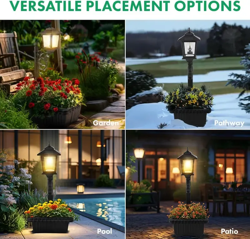 Spring Sale💥Solar Post Light With Planter, Room Decor For Easter Wedding Decorations, Black Post Light, 2 In 1 Outdoor Solar Post Light For Porch Front Door Patio Roadside Decoration