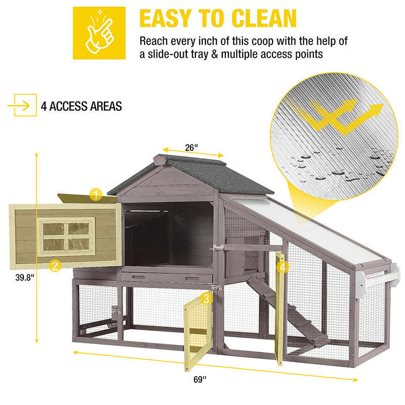 Wooden Chicken Coop on Wheels AIR23, Backyard Chicken Cage for 2-3 Hens