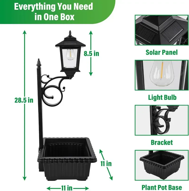 Spring Sale💥Solar Post Light With Planter, Room Decor For Easter Wedding Decorations, Black Post Light, 2 In 1 Outdoor Solar Post Light For Porch Front Door Patio Roadside Decoration