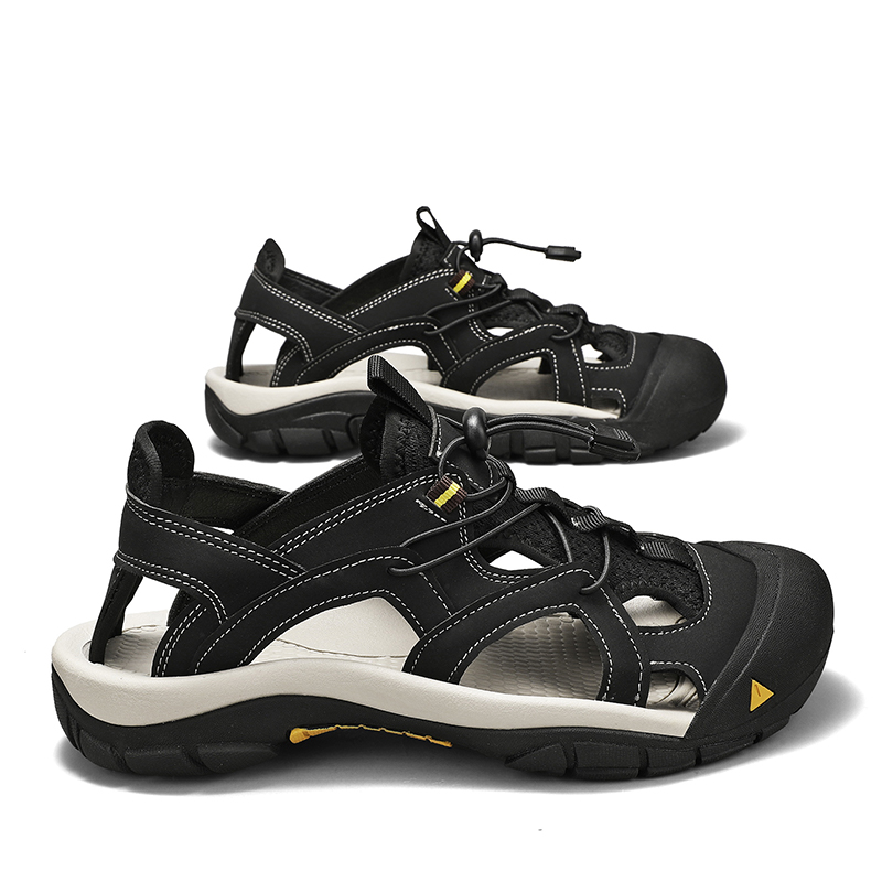  🔥Last Day 70% OFF🔥Men's Hand-Stitched Closed-Toe Leather Sandals, Breathable Hollow Out Roman Style Summer Shoes