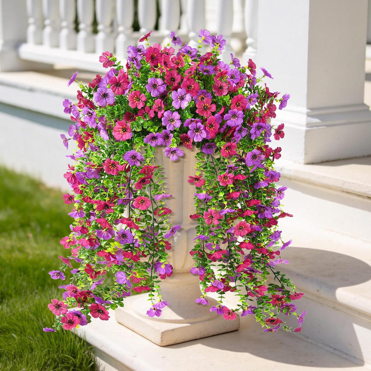 Outdoor UV-resistant eucalyptus and violet arrangement—suitable for home gardens, walls, porches, and party decorations.