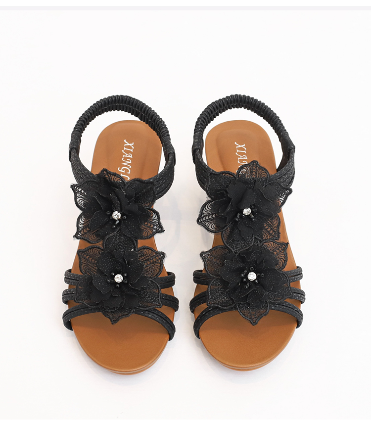Wedge Roman Shoes Women'S 2026 Summer Bohemian Retro Flower Vacation Sandals Women'S Large Size Women'S Shoes 1418-738