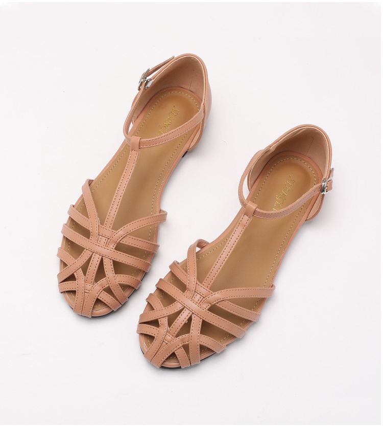 🔥Last Day 60% OFF🔥Women's 2026 Closed-Toe Woven T-Strap Flat Sandals, Breathable Hollow-Out Roman-Style Vacation Shoes