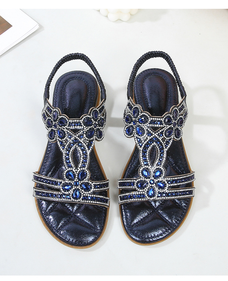 🔥Last Day 70% OFF🔥Women's 2026 Bohemian Rhinestone Flower Flat Sandals, Comfortable Elastic Ankle Strap Casual Summer Shoes