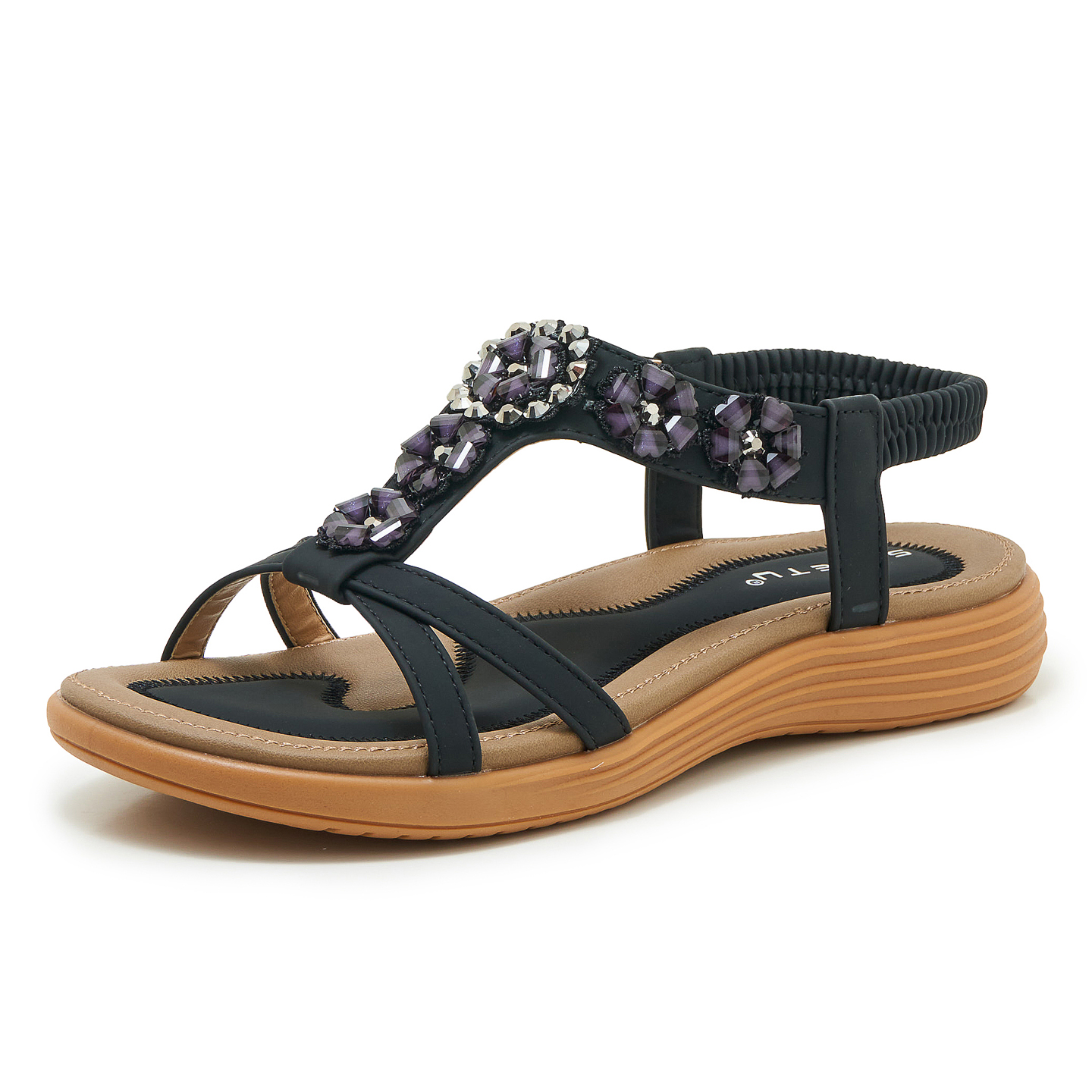  🔥Last Day 70% OFF🔥 Women's 2026 Bohemian Floral Rhinestone Sandals, Elastic Ankle Strap Comfortable Non-Slip Summer 