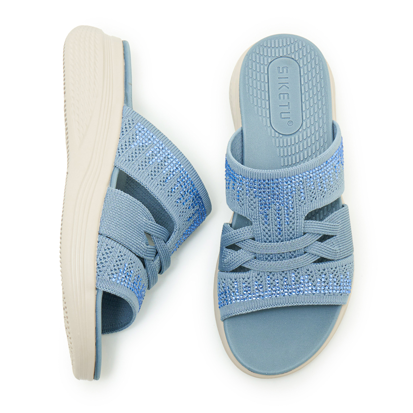 🔥Last Day 60% OFF🔥2026 Rhinestone Woven Slides - Women's Thick-Sole Non-Slip Summer Sandals