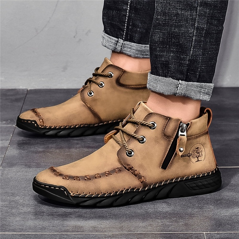⏰LAST DAY-50% OFF🛒Men's Outdoor Comfort Leather Hand-sewn Zipper Boots Non-slip Durable Driving Boots
