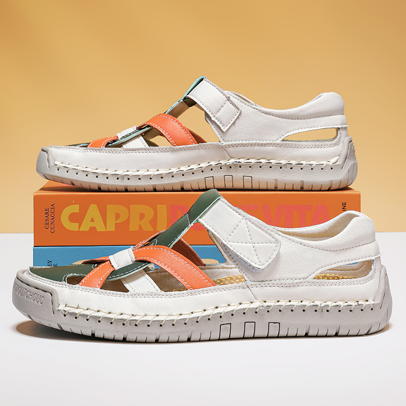 ✨ 2026 New Trendy Design：Chic closed-toe Roman style , perfect for summer fashion，Lightweight Non-Slip Summer Flat Shoes