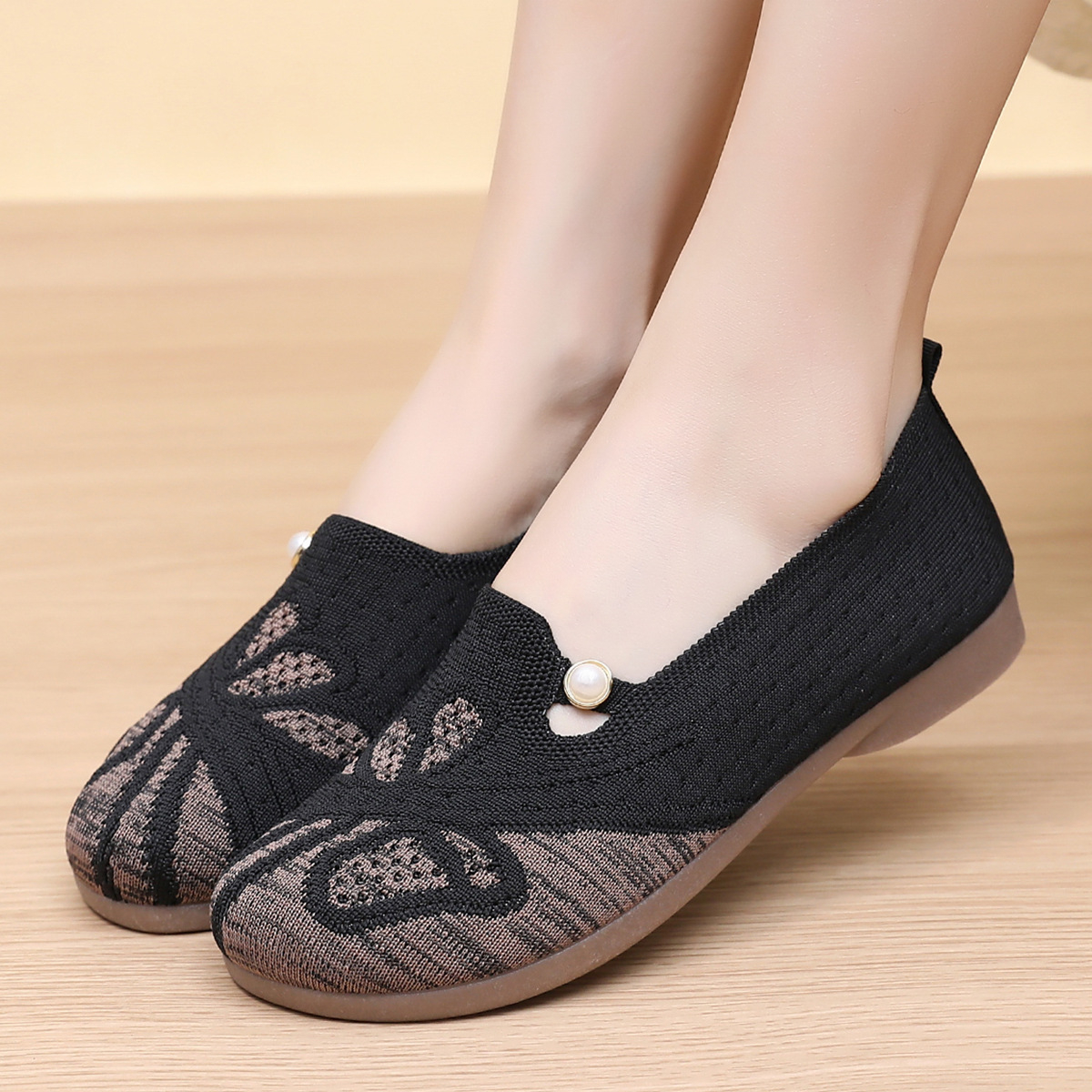 Women's Knit Slip-On Loafers, Comfortable Breathable Casual Shoes for Walking, Non-Slip Lightweight Flats for Daily Wear