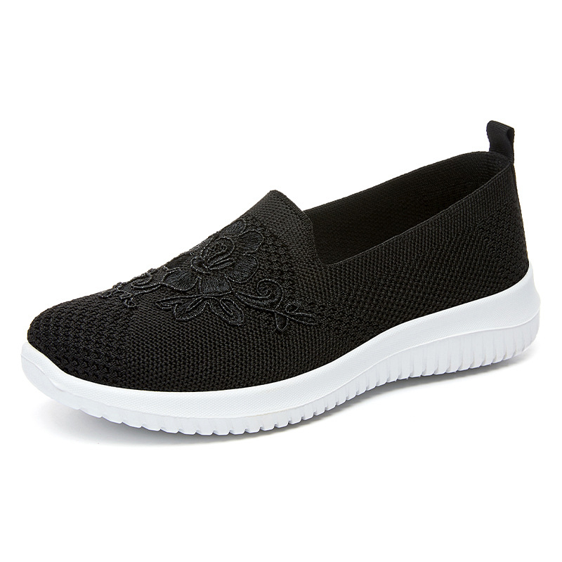  Women's Knitted Embroidery Sneakers, Lightweight Breathable Slip On Orthopedic Soft Sole Shoes