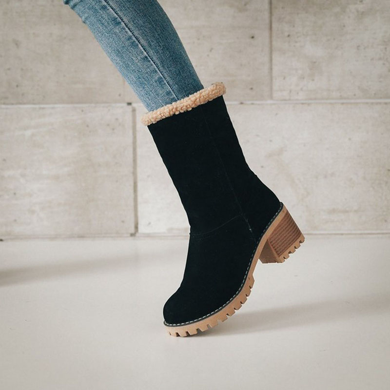 Women's Chunky Heel Round Toe Snow Boots