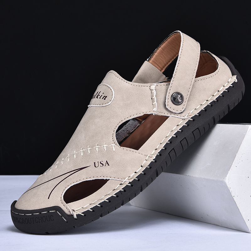  🔥Last Day 70% OFF🔥Men's Closed-Toe Leather Sandals - Dual-Purpose Outdoor Beach Dad Shoes