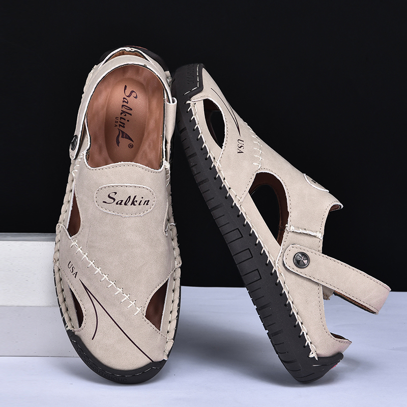  🔥Last Day 70% OFF🔥Men's Closed-Toe Leather Sandals - Dual-Purpose Outdoor Beach Dad Shoes