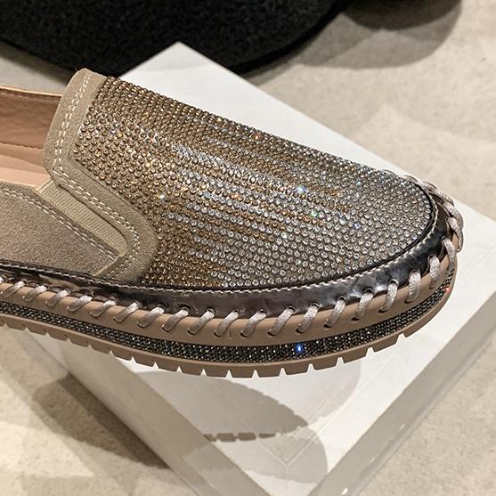 Women's Rhinestone Loafers Platform Sneakers,Casual Fashion Bling Round Toe Slip On Flats Low Cut Work Walking Shoes