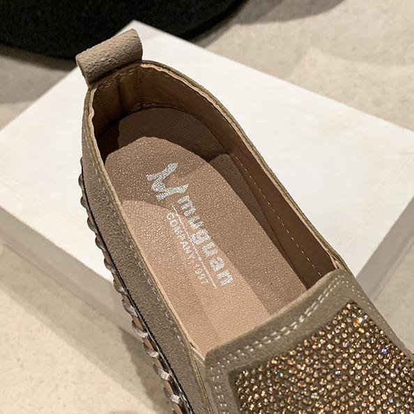 Women's Rhinestone Loafers Platform Sneakers,Casual Fashion Bling Round Toe Slip On Flats Low Cut Work Walking Shoes