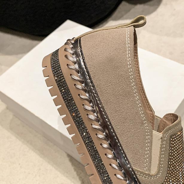 Women's Rhinestone Loafers Platform Sneakers,Casual Fashion Bling Round Toe Slip On Flats Low Cut Work Walking Shoes