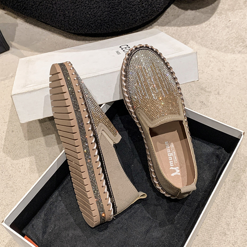 Women's Rhinestone Loafers Platform Sneakers,Casual Fashion Bling Round Toe Slip On Flats Low Cut Work Walking Shoes