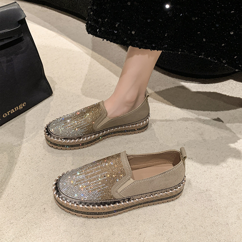 Women's Rhinestone Loafers Platform Sneakers,Casual Fashion Bling Round Toe Slip On Flats Low Cut Work Walking Shoes