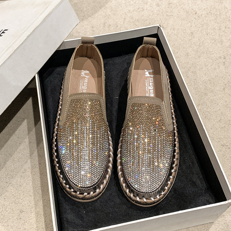 Women's Rhinestone Loafers Platform Sneakers,Casual Fashion Bling Round Toe Slip On Flats Low Cut Work Walking Shoes