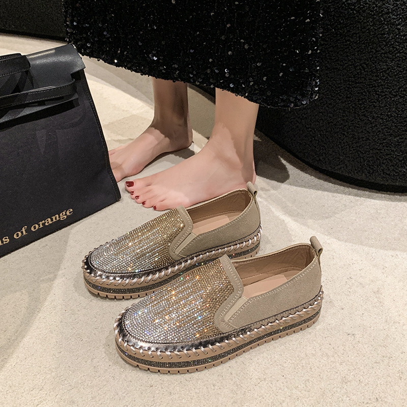 Women's Rhinestone Loafers Platform Sneakers,Casual Fashion Bling Round Toe Slip On Flats Low Cut Work Walking Shoes