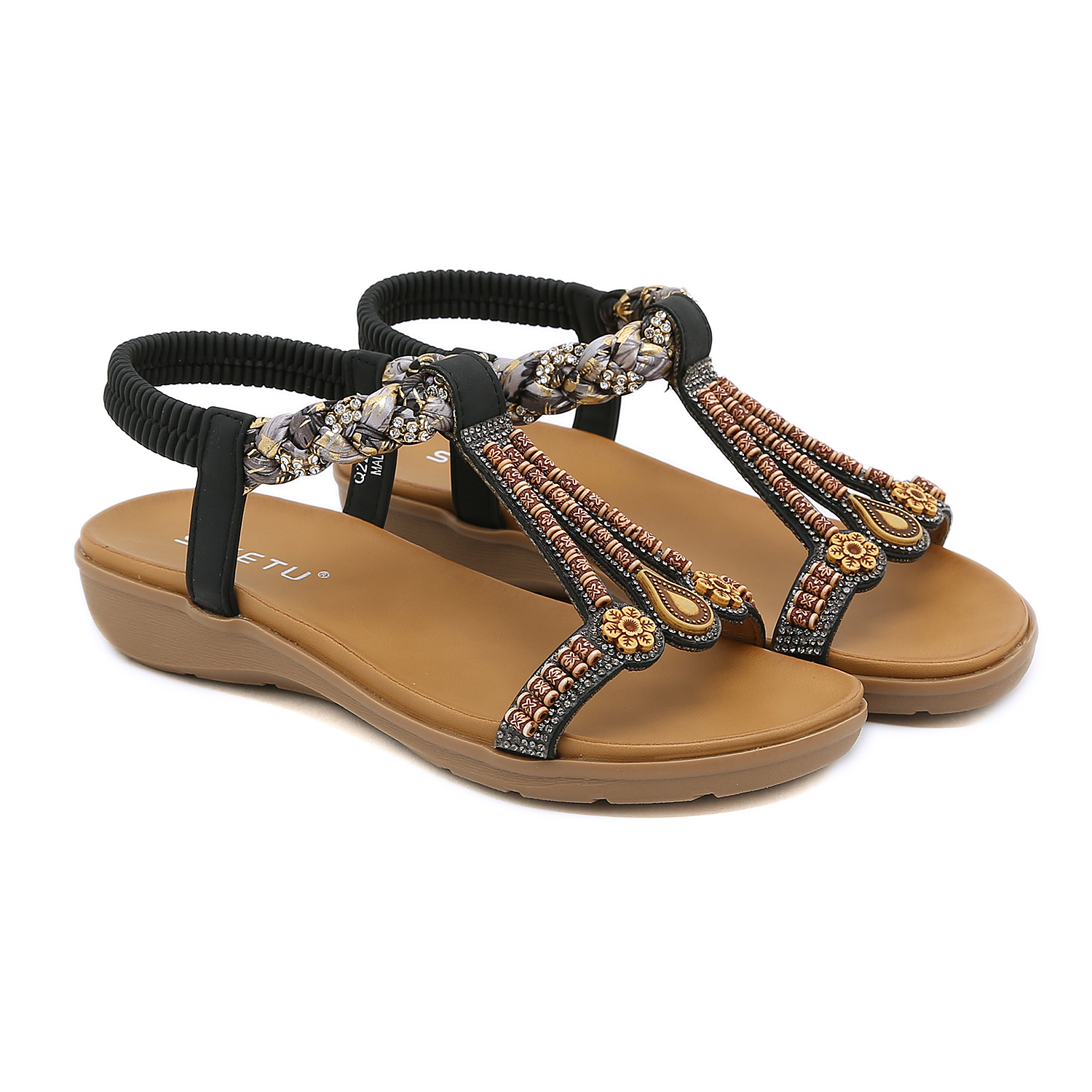🔥Last Day 60% OFF🔥2026 Women's Bohemian Beaded Sandals - Elastic Strap Lightweight Summer Wedges