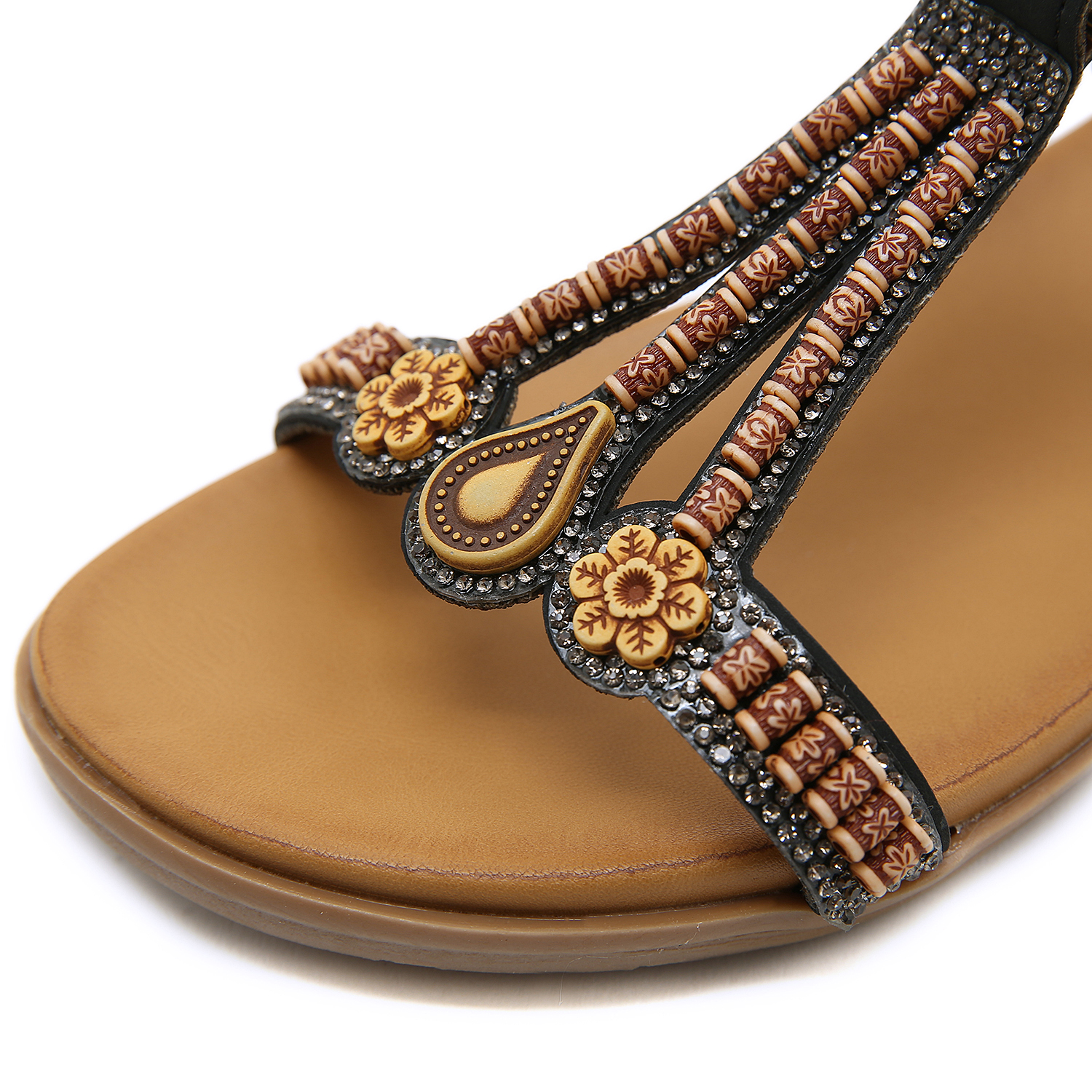 🔥Last Day 60% OFF🔥2026 Women's Bohemian Beaded Sandals - Elastic Strap Lightweight Summer Wedges